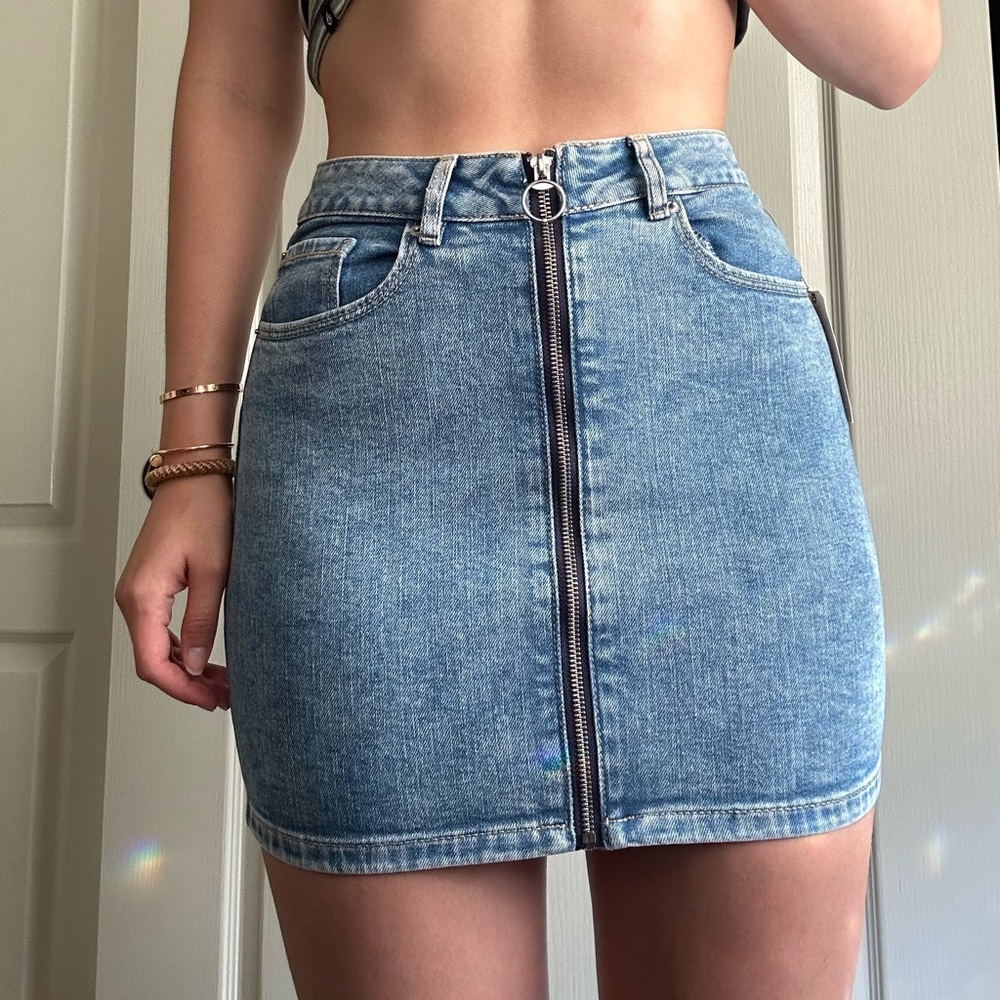 Garage Jean skirt with a black and silver zipper